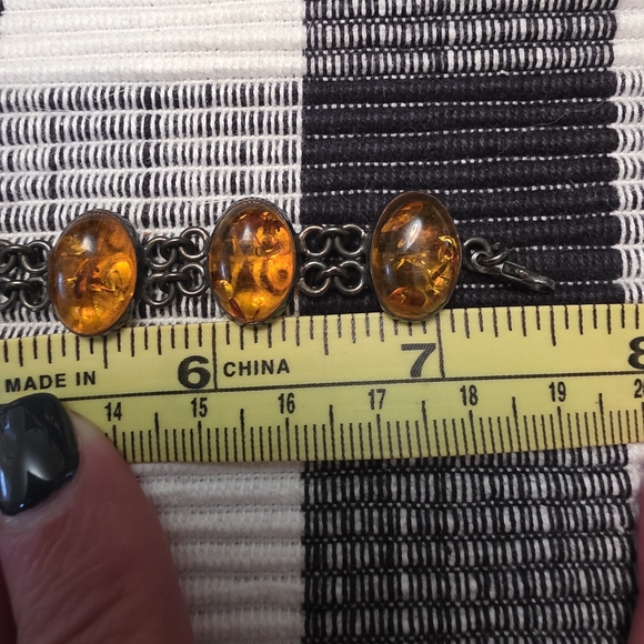 Vintage Double Link Baltic Amber 925 Bracelet - Picture 7 of 10